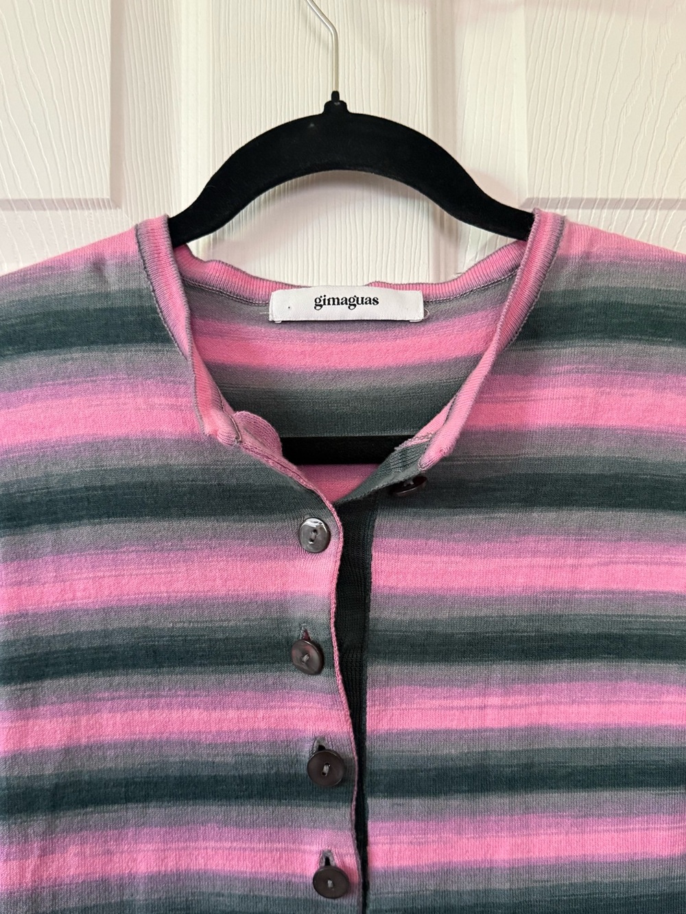 Gimaguas Striped Long-Sleeve Henley Romper in Pink & Gray - Picture 3 of 5